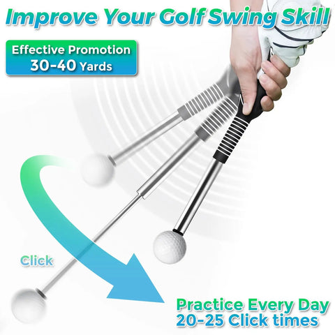 Golf Swing Trainer With Real Time Click Feedback And Retractable Club Grip, Portable Practice Aid For Tempo, Timing, And Rhythm