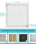 25 Pack Disposable Shower Drain Hair Catcher Peel And Stick Drain Strainer 6 Inch Square Cover with grid pattern and waterproof adhesive.