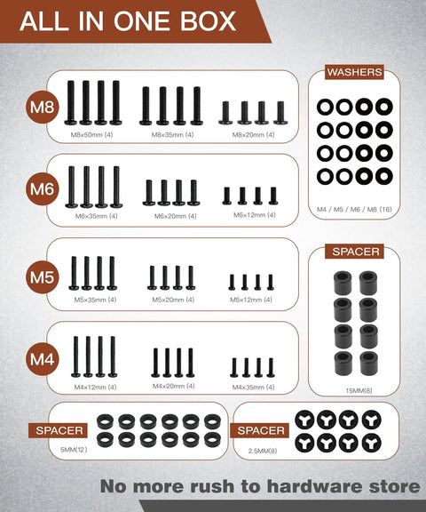 Universal TV Mounting Hardware Screw Kit With Box Including M4 M5 M6 M8 Screws Spacers And Washers For Most TV And Monitor VESA