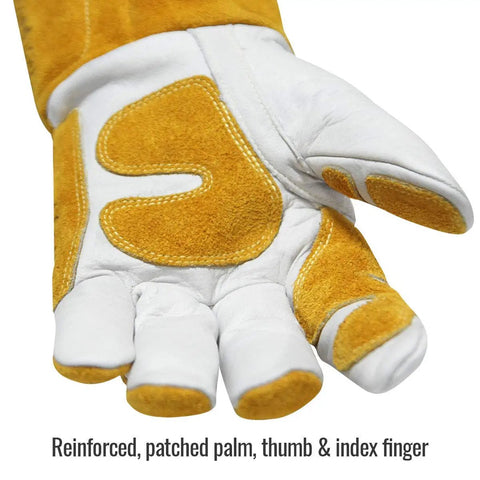 Top Grain Leather Cowhide Mig Welding Gloves with reinforced palm, thumb, and index finger, 2XL, Kevlar stitching visible
