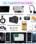 Ford Sync 2 To Sync 3 Upgrade Kit With Wireless CarPlay And 8 Inch Touchscreen GPS Navigation Displayed With Components