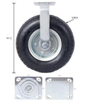 No Sweet Glide 12 Inch Pneumatic Caster Wheels Set With Precision Ball Bearings and Knobby Ribbed Rubber Tires, showing 14.5" wheel and mounting plates.