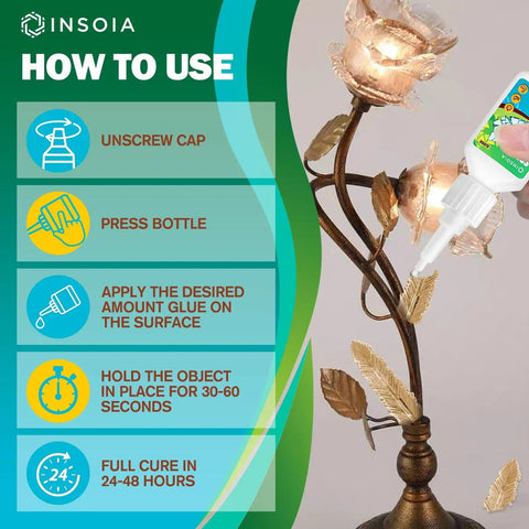 Steps on using Crystal Clear Glass Glue For Quick Fixes And Crazy Strong Bonds On Glass And Ceramic, Heavy Duty Instant Adhesive