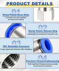 Five Pack Push To Connect Pneumatic Fittings For Five Thirty Second Inch Tube To One Quarter Inch NPT Female Adapter Nickel Plated Brass Quick Connect Air Line Blue Heavy Duty Leak Free Ideal For DIY Air Systems product features