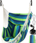 Hammock Chair Swing With Cushions Included Cozy And Chill, Easy Hanging With Strong Webbing Straps And Hooks, Blue-Green Stripes