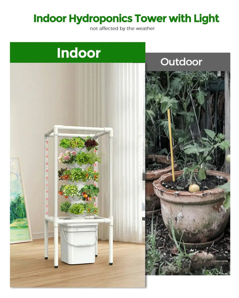 Hydroponic Tower Garden System With Full Spectrum Grow Lights For Indoor And Outdoor Use 5 Tier Vertical Garden With 25 Pods