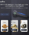 Smart Lever Door Lock With Fingerprint And Keyless Entry, Tuya App Control, Bluetooth Touchscreen Digital Door Knob With Keypad, IC Card And Mechanical Key, Biometric Access For Home, Apartment, Hotel Or Office shown with size options and modern design.