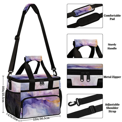 Gradient Color Insulated Picnic Backpack Lunch Bag For Women And Men, showing 12x8.7x10in size with pockets and strap