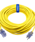 Heavy Duty Outdoor Extension Cord 100 Ft Green With Lighted Connector 12/3 SJTW Weatherproof Water Resistant Flame Retardant For Christmas Lights