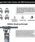 Five Sixteenth Inch Galvanized Steel Cable Kit 10 Ft 7x19 Aircraft Wire Rope With Loops Includes Clamps And Thimbles Built Tough For Zipline Boat Lift And Outdoor Projects, 9800 lbs breaking strength steel clamps.