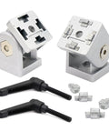 Two Pack 15 Series Aluminum Extrusion Profile Flexible Pivot Joint Connectors With Handles For 15x15 Rails, Aluminum Rail End Taps Included, Easy Assembly, Durable Aluminum Build, Perfect For Custom CNC Frames And DIY Projects, shown with handles and taps