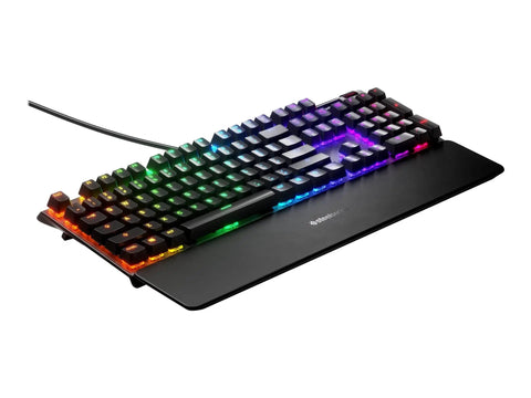 Top Shelf Mechanical Gaming Keyboard Featuring Heavy Duty Aluminum Chassis And Smart Display, showcasing RGB backlit keys and sturdy design.