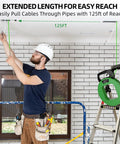 Electrician using a 125 Ft Non Conductive PET Fish Tape Wire Puller with Three Sixteenth Inch Cable, Steel Leader, Ergonomic Handle