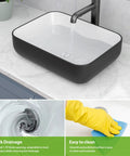 Rectangular Vessel Sink Dope Black And White Finish, 20 By 15 Inches, Above Counter Ceramic Porcelain Vanity Basin For Modern Bathrooms