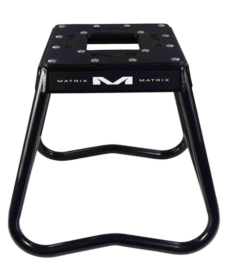 Front view of A2 Motocross Aluminum Dirt Bike MX Stand with Limited Edition 25 Piece Sticker Kit, black, for stable maintenance