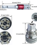 Heavy Hitter Adjustable Universal Socket Wrench Clamps Onto Stripped Rounded Nuts From Three Eighths To Three Quarters Inch, detailed size diagram.