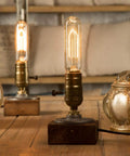 Vintage Table Lamp With Industrial Dimmable Night Light And Steampunk Desk Lamp E26 Socket on rustic wood base