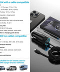 Car Charger Adapter With PD 30W USB C And 18W USB A Dual Fast Charge 2.8Ft Coiled Cable For iPhone 16e 17e 17 Pro Max 16 Plus 15 Series Ultra