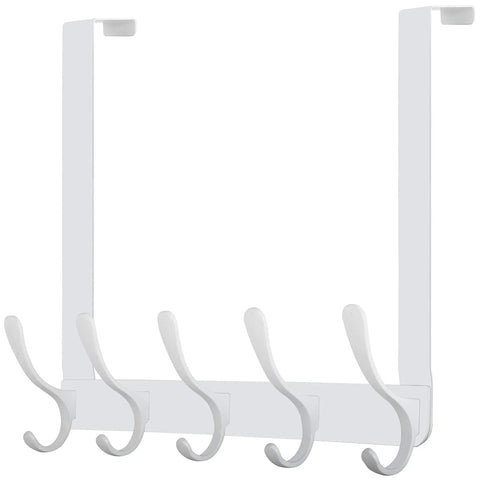 Over The Door Coat Hooks With Five Hooks And Towel Rack Door Hanger For Coats And Clothes Space Saving White Organizer