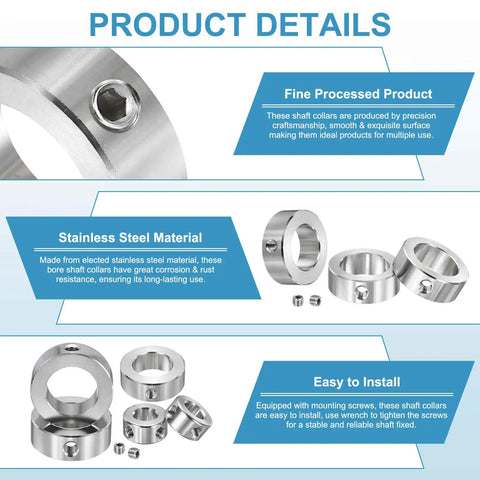 Stainless Steel Shaft Collar 2 Pack No Fuss Easy Install Single Hole Bore 30mm ID 45mm OD 16mm Thick Locking Collars details