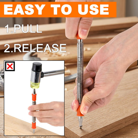 Using 4 Piece Dual Head Nail Setter And Center Punch Kit With Hammerless Cold Chisel And Hinge Pin Removal For Metal And Wood
