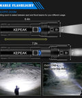 Ultra Bright Rechargeable Flashlight With 5 Modes Zoomable Tactical Handheld LED Light showing zoom functionality and beam use