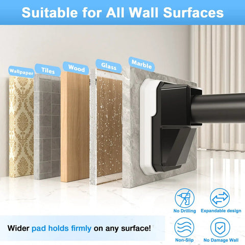 Heavy Duty No Drill Tension Curtain Rod Black Adjustable 41 To 185 Inch Extra Long Rod For Windows Patio And Bathroom Holds Heavy Curtains Renter Friendly Tools Free Install on various wall surfaces