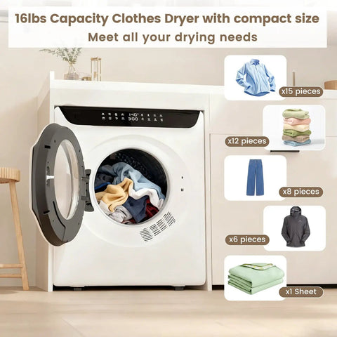 Portable Washer And Dryer Combo Full Automatic Top Load Laundry Pair For Apartments Dorms Smooth Operator Vibe Heavy Duty Steel Tub LED Panel Quick Wash Cycle with 16lbs capacity clothes dryer.