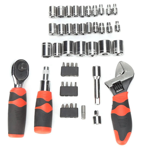 45 Piece Socket Wrench Set With Ratchet And Screwdriver Bits Multipurpose Tool Kit In Chrome Vanadium Steel With Storage Box