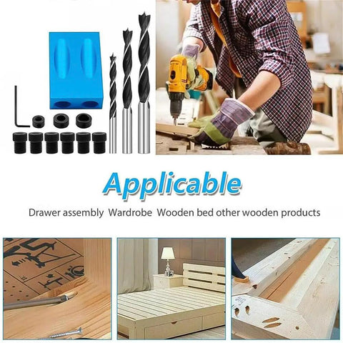 Pocket Hole Jig Kit For Woodworking, Aluminum 14-Piece Joint Locator Set, drilling wood, includes drill bits and guides