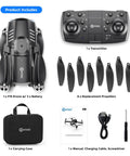 F19 Drone With 1080P HD FPV Camera, transmitter, 8 propellers, carrying case, manual, charging cable, screwdriver