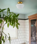 Gold Finish Schoolhouse Light Fixture 9 Inch Retro Vibe Modern Mid Century Semi Flush Mount Ceiling Light with Opal Milk Glass Shade