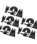 Ultimate 20-Piece Oscillating Saw Blade Set For Wood And Plastic, showing 20 black blades in various sizes.