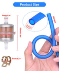 Close-up of 10 Foot 3 16 Inch ID Fuel Line Kit With 2 Fuel Filters And 8mm Hose Clamp dimensions and components