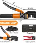 Hydraulic Crimping Tool And Cable Cutter Kit With 9 Dies For 1 Eighth To 3 Sixteenth Stainless Steel Cable Railing, package view