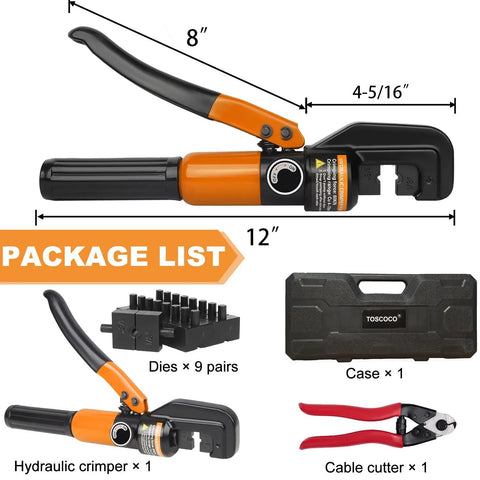 Hydraulic Crimping Tool And Cable Cutter Kit With 9 Dies For 1 Eighth To 3 Sixteenth Stainless Steel Cable Railing, package view