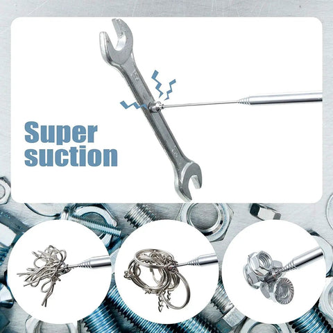 Two Piece Magnetic Telescoping Pick Up Tool Set With Pocket Clip Extends To 25 Inches 3 Pound Magnetic Grabber Reacher lifting a wrench