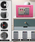 Pink Deluxe Digital Security Safe Box With Keypad Lock for home, office, hotel use. Features solid bolt, steel plate, and reset button.