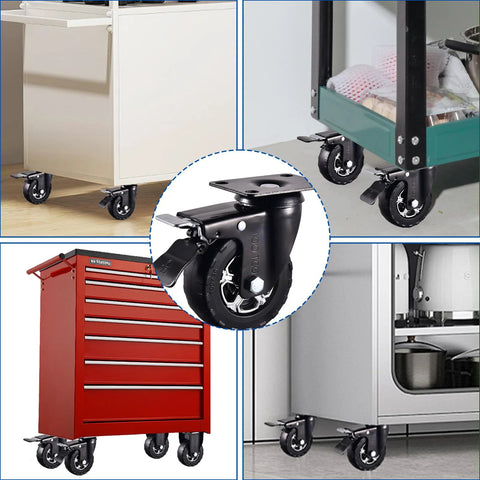 4 Inch Heavy Duty Caster Wheels Set Of 4 With Locking, installed on trolleys, workbenches, and tool carts