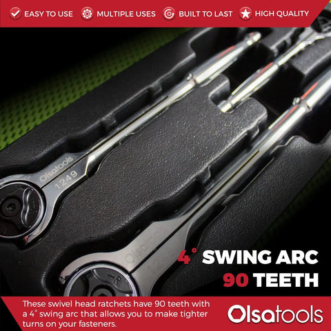 Swivel Head Ratchet Wrench Set 3 Piece Chrome Vanadium Steel 270 Degree Rotation For Tight Spaces in packaging