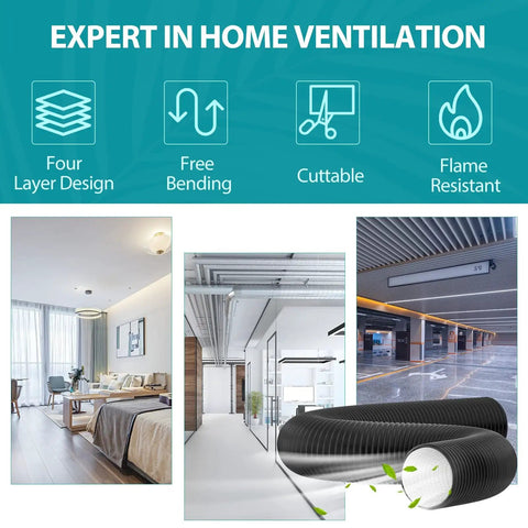 3 Inch Flexible Aluminum Dryer Vent Hose 8 Feet Long With Three Layer Protection And Two Clamps Perfect For HVAC Ventilation Heating And Cooling Exhaust Systems Easy To Cut To Fit Heavy Duty Duct For Dryers Furnaces And Outdoor Vents installed in various spaces