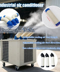 Heavy Duty 220V Portable Industrial Spot Cooler with three adjustable air ducts for targeted cooling in warehouses.