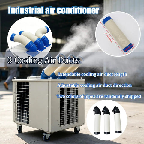 Heavy Duty 220V Portable Industrial Spot Cooler with three adjustable air ducts for targeted cooling in warehouses.
