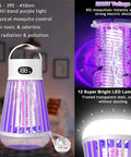 Indoor Outdoor Bug Zapper With Rechargeable Battery Boss Mosquito Killer Lamp showing purple UV light with voltage display