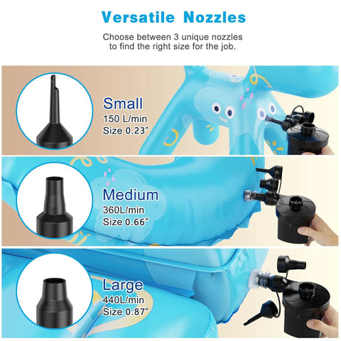 Portable Handy Quick Fill Air Pump For Inflatables With Three Nozzles 110-120V inflating pool float with medium nozzle