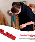 Person using Adjustable Radius Woodworking Compass Scriber With Aluminum Alloy Arc Head Fixed Point Circle Ruler at workbench