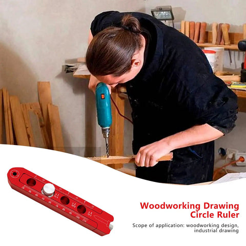 Person using Adjustable Radius Woodworking Compass Scriber With Aluminum Alloy Arc Head Fixed Point Circle Ruler at workbench
