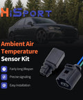 No Drama Fix Ambient Air Temperature Sensor With Connector Pigtail Plug Quick Swap For Audi A3 A4 A6 And Volkswagen Golf Jetta Passat GTI, with connectors visible.