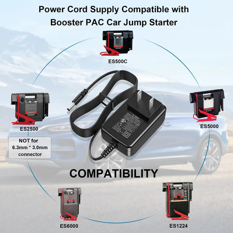 19V Charger Power Cord For Booster PAC Jump Starter ES5000 ES2500 ESP5500 J1000 J850 UL Listed Workhorse Replacement Cable