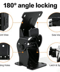 Heavy-Duty Folding Table Leg Hinge With 180-Degree Locking Drop Leaf Bracket Black Steel Construction front and side view